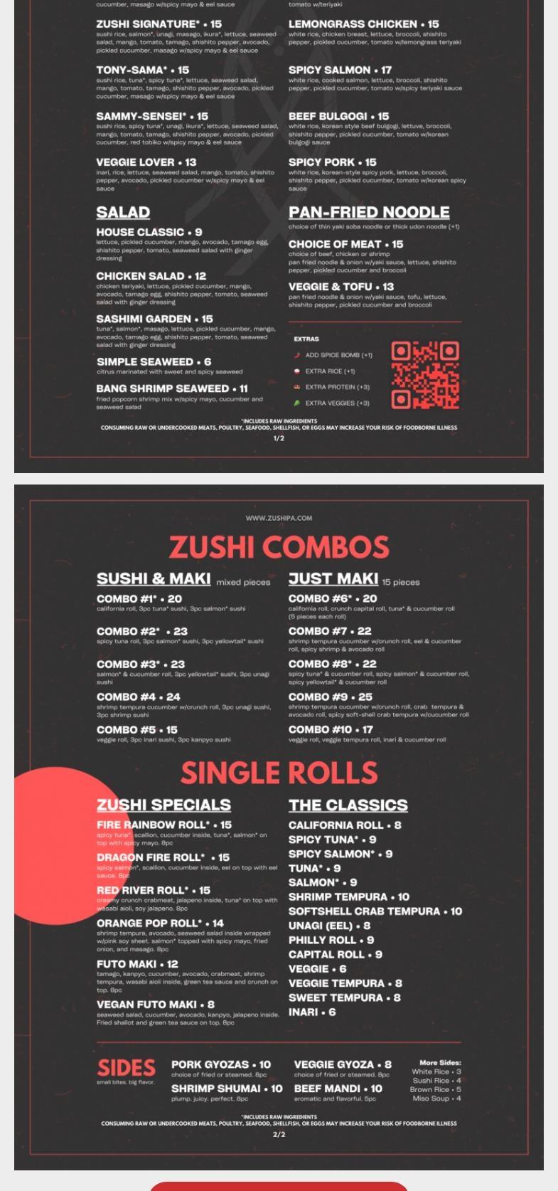 Zushi Menu