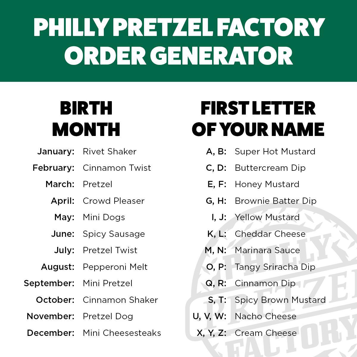 Philly Pretzel Factory Menu