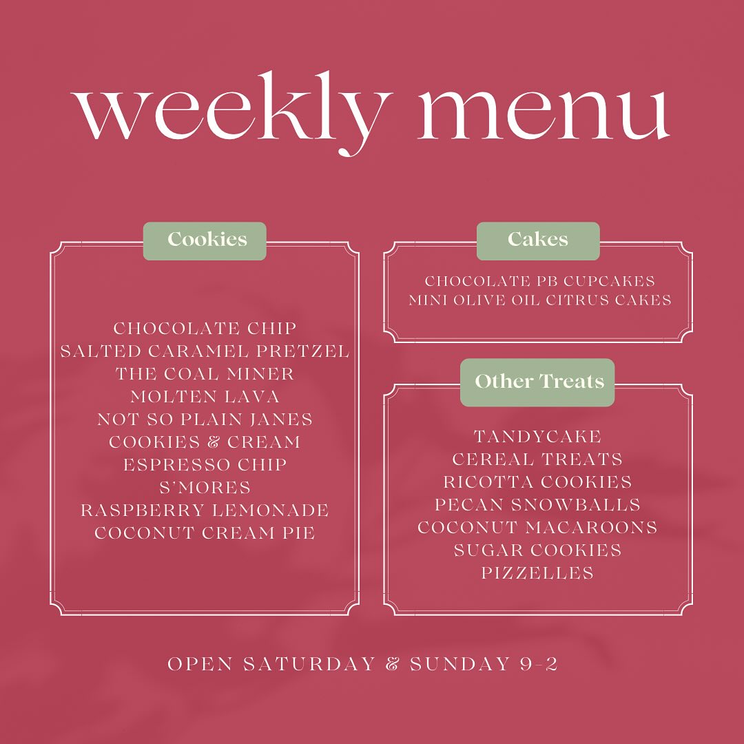 Short & Sweet Bakery Menu