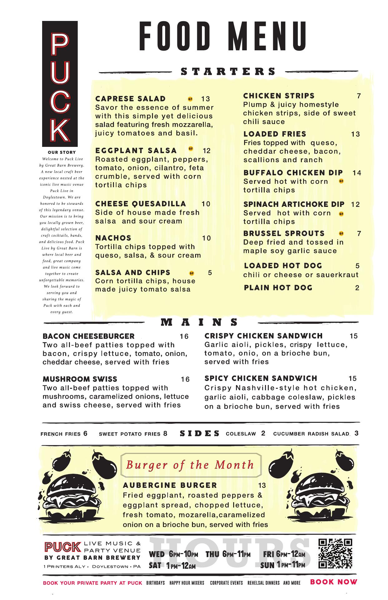 Great Barn Brewery Menu