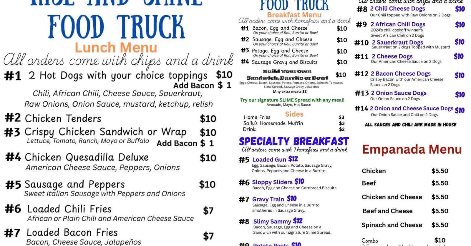 Rise And Shine Breakfast Menu