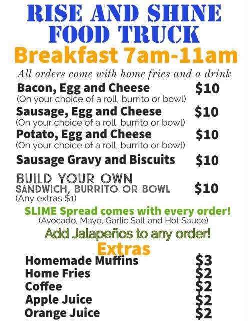 Rise And Shine Breakfast Menu