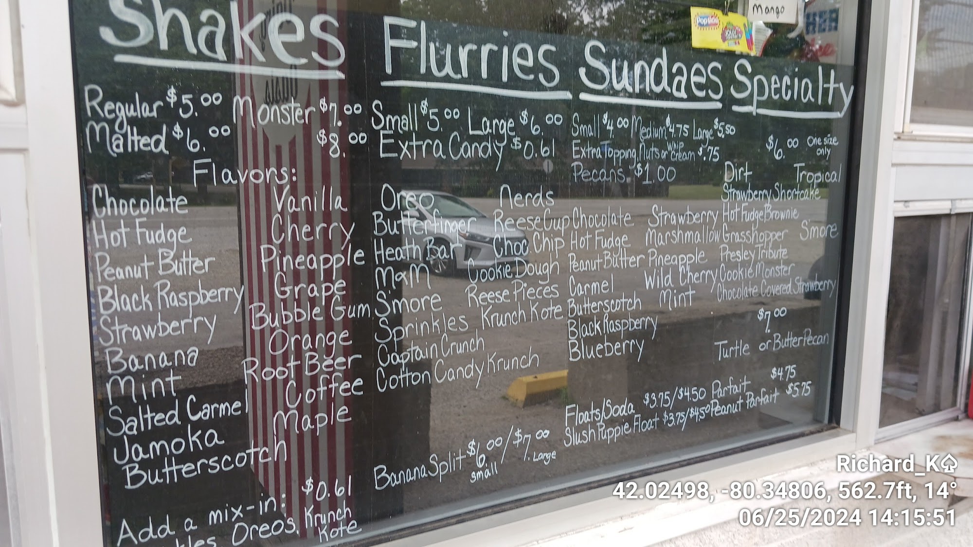 Dairy Oasis Menu