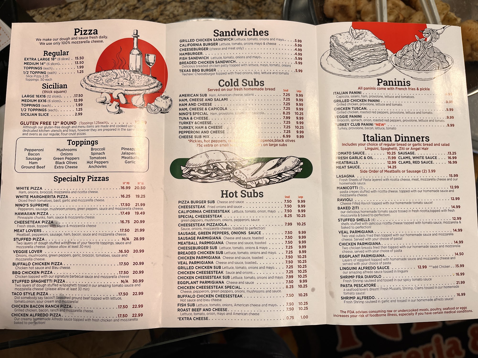 Nino's New York Style Pizza Menu