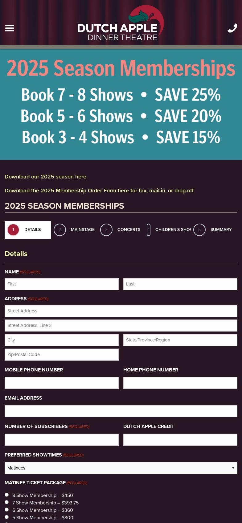 Dutch Apple Dinner Theatre Menu