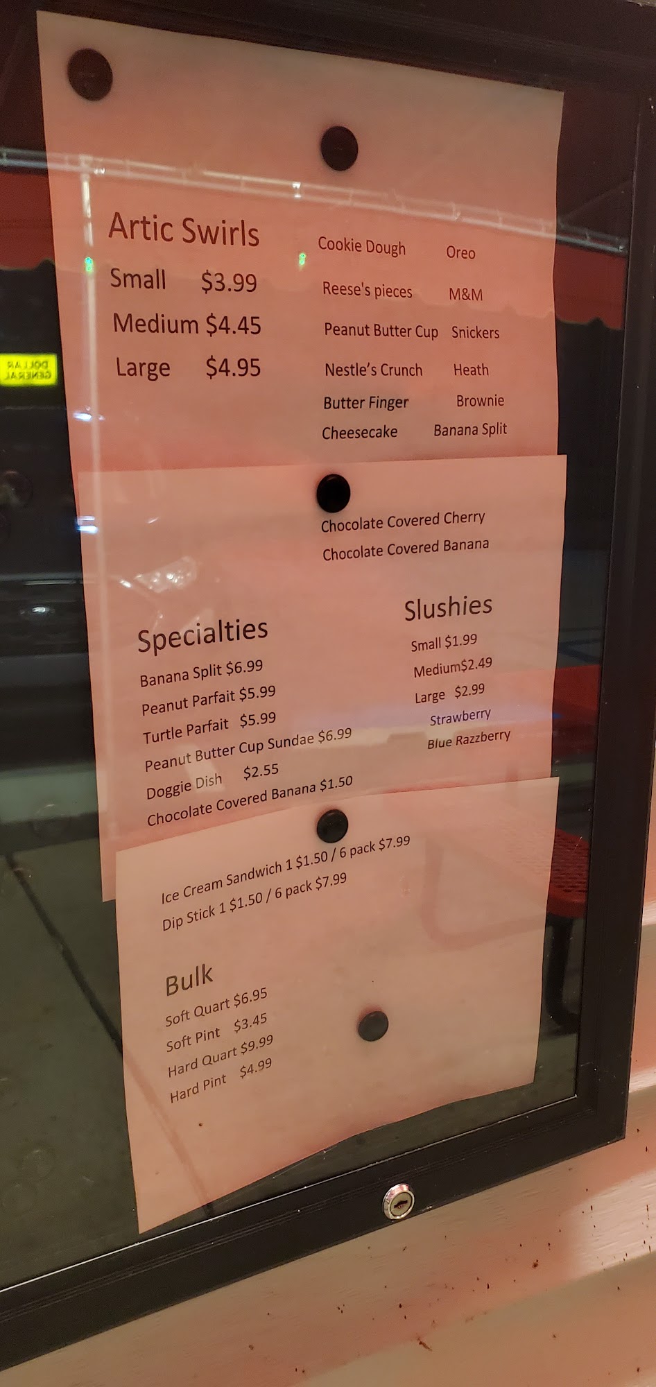Ice Cream Pump Menu