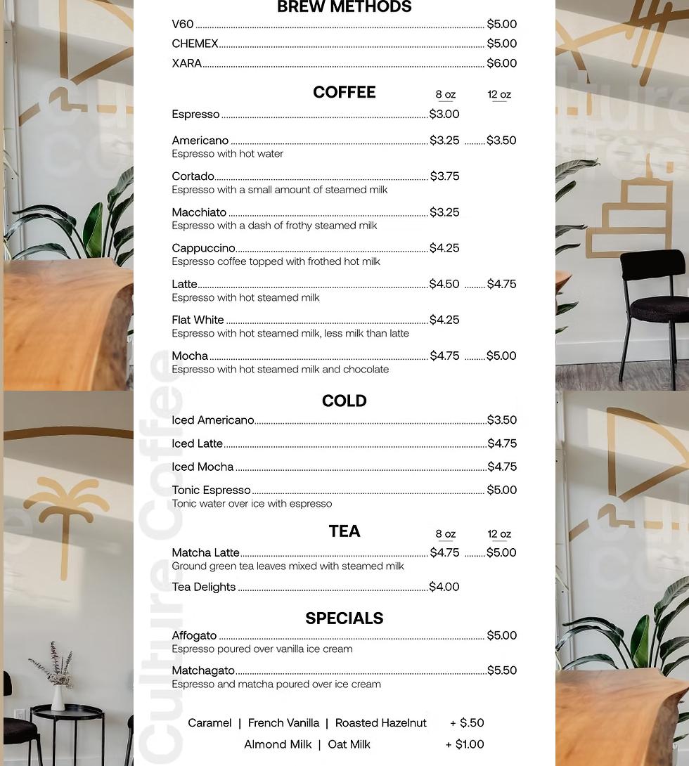 Culture Coffee Menu
