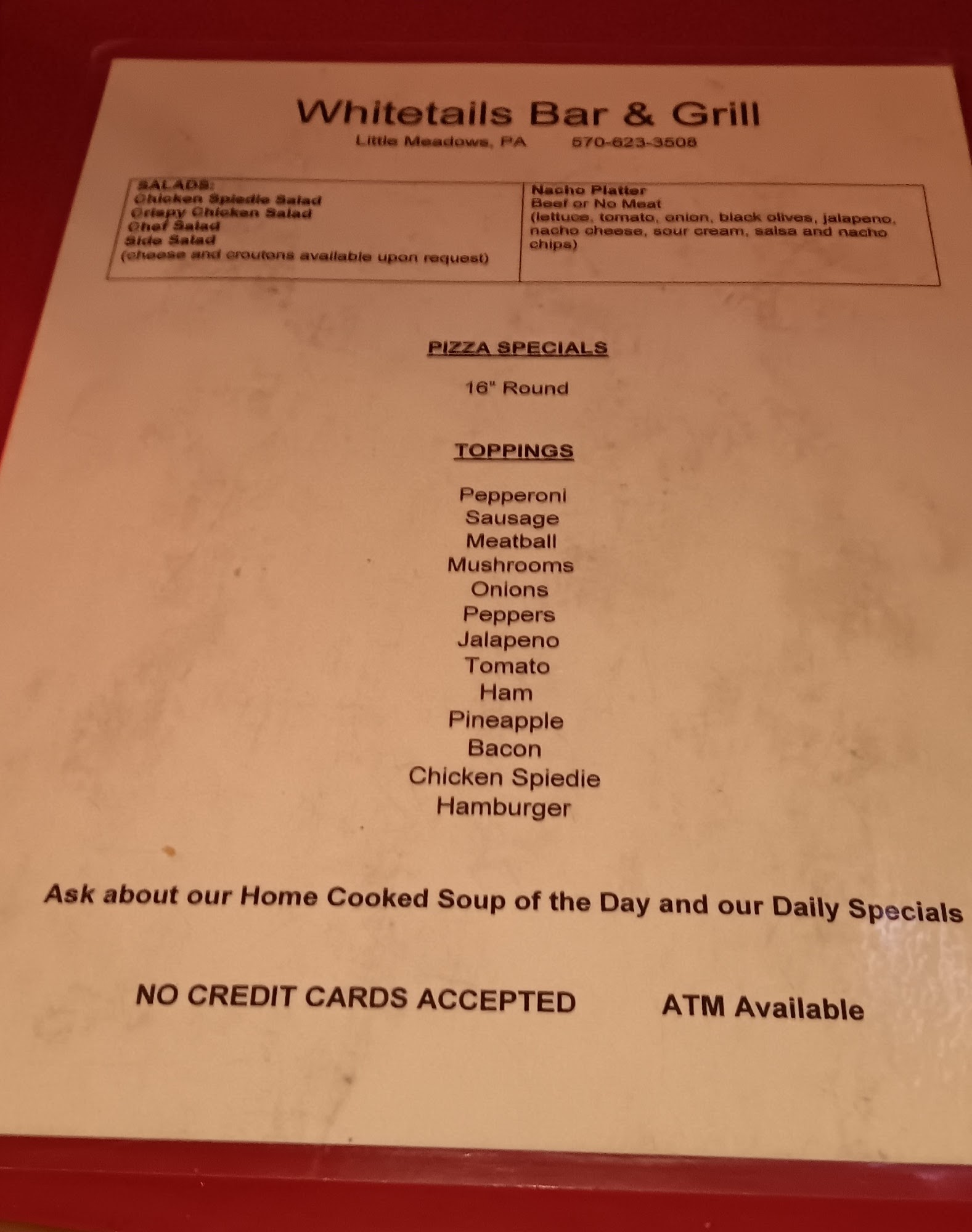 Whitetail's Bar & Grill Menu