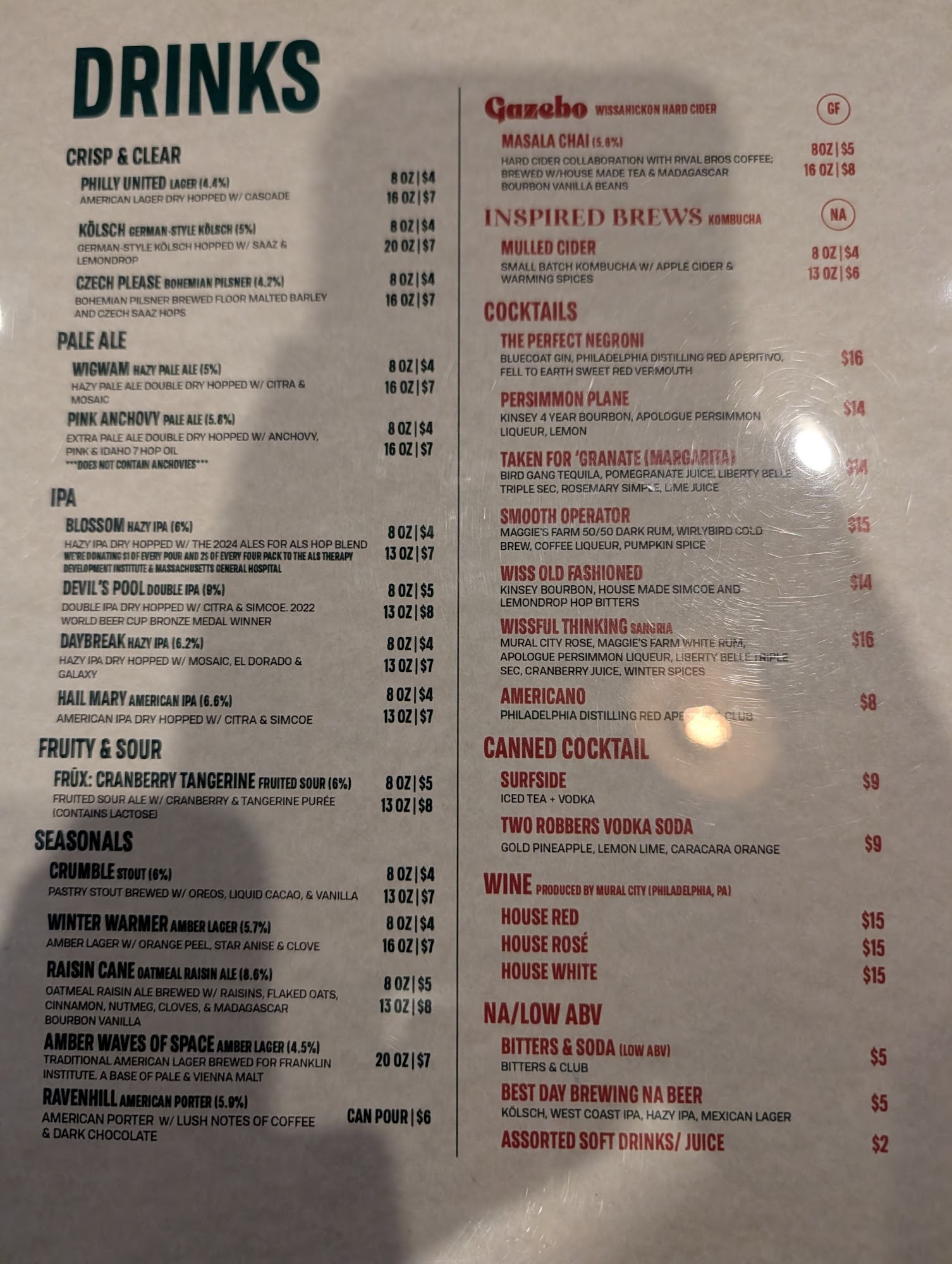 Wissahickon Brewing Company - Maple Glen Menu