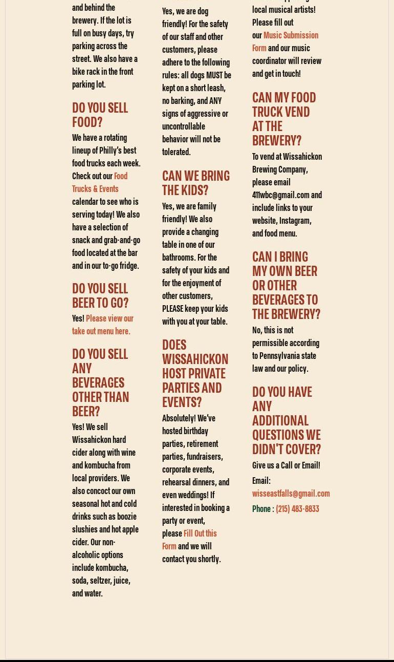 Wissahickon Brewing Company - Maple Glen Menu