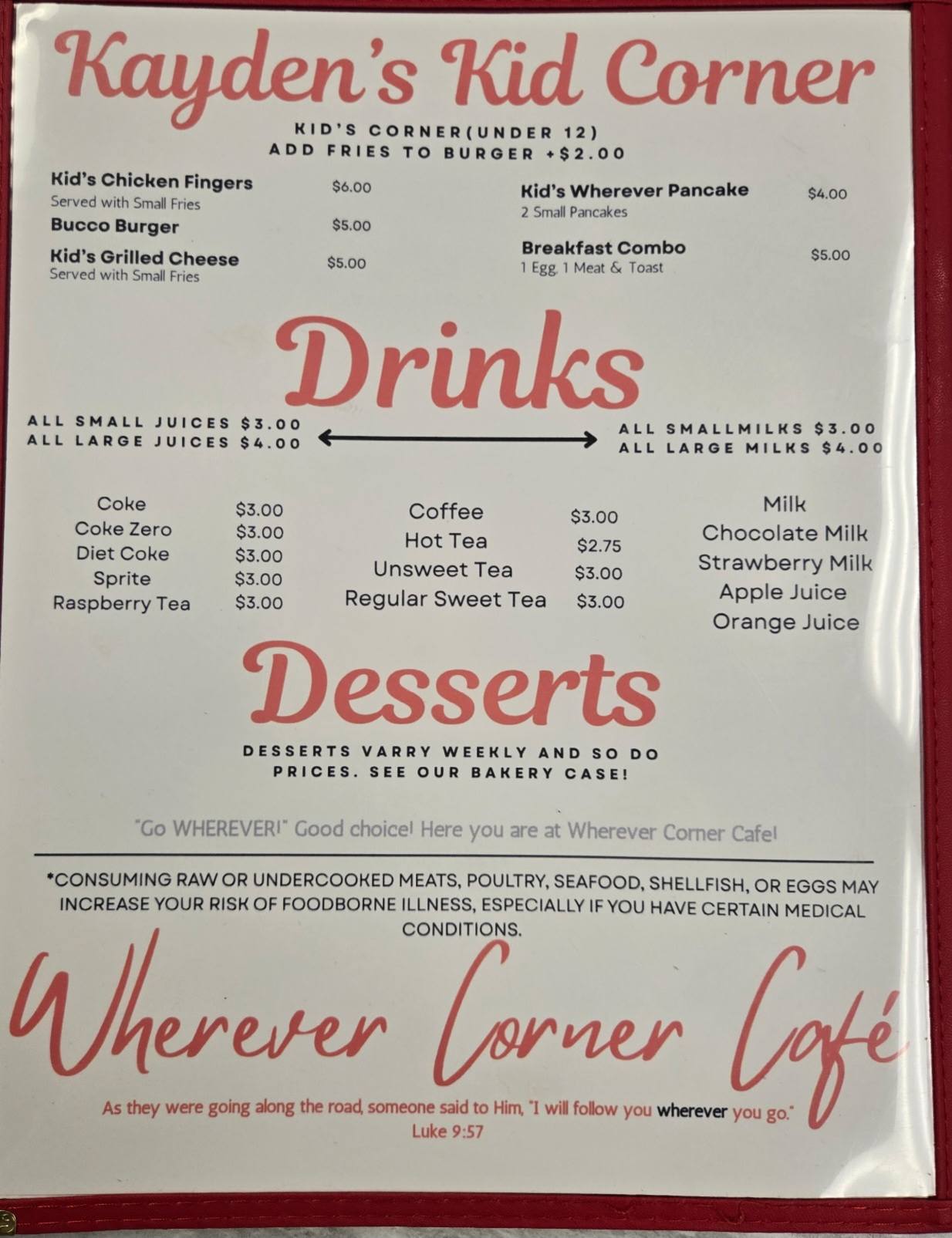 Wherever Corner Cafe Menu