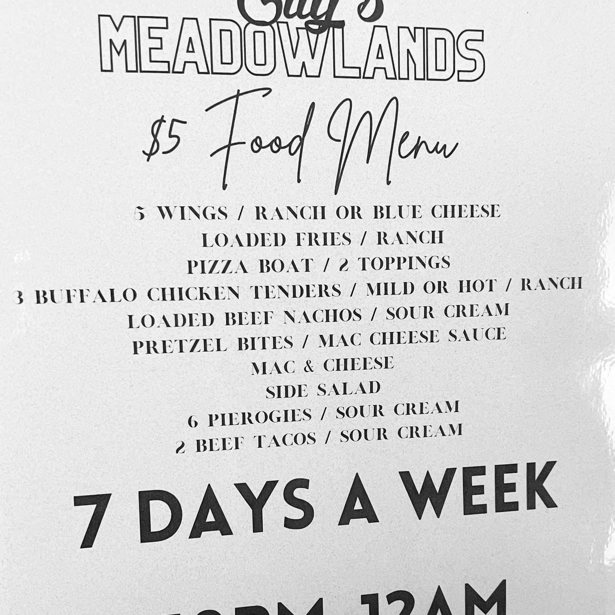 Elly’s at the Meadowlands Menu