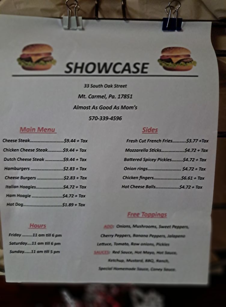 Showcase Menu