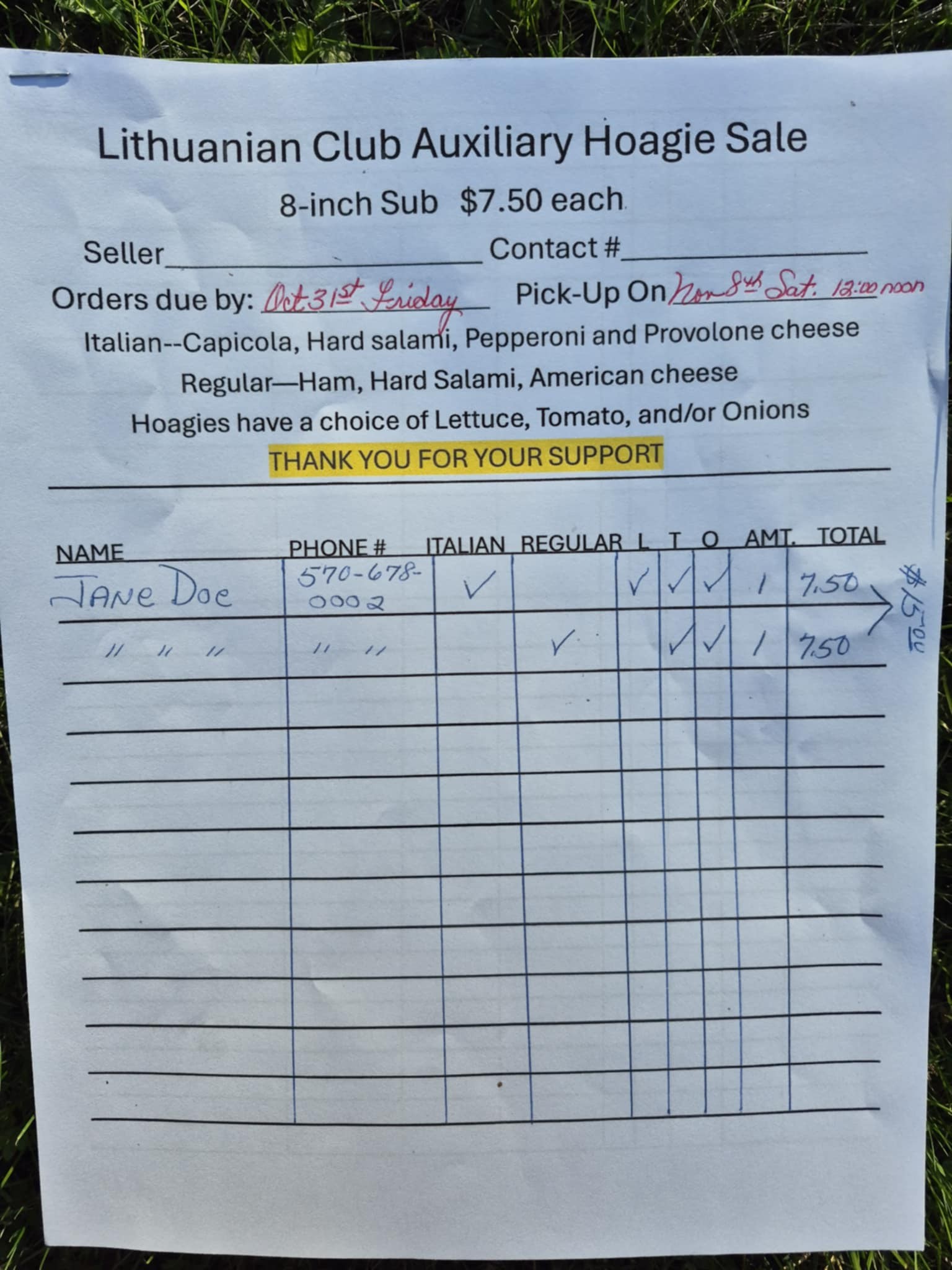 Lithuanian Social Club Menu