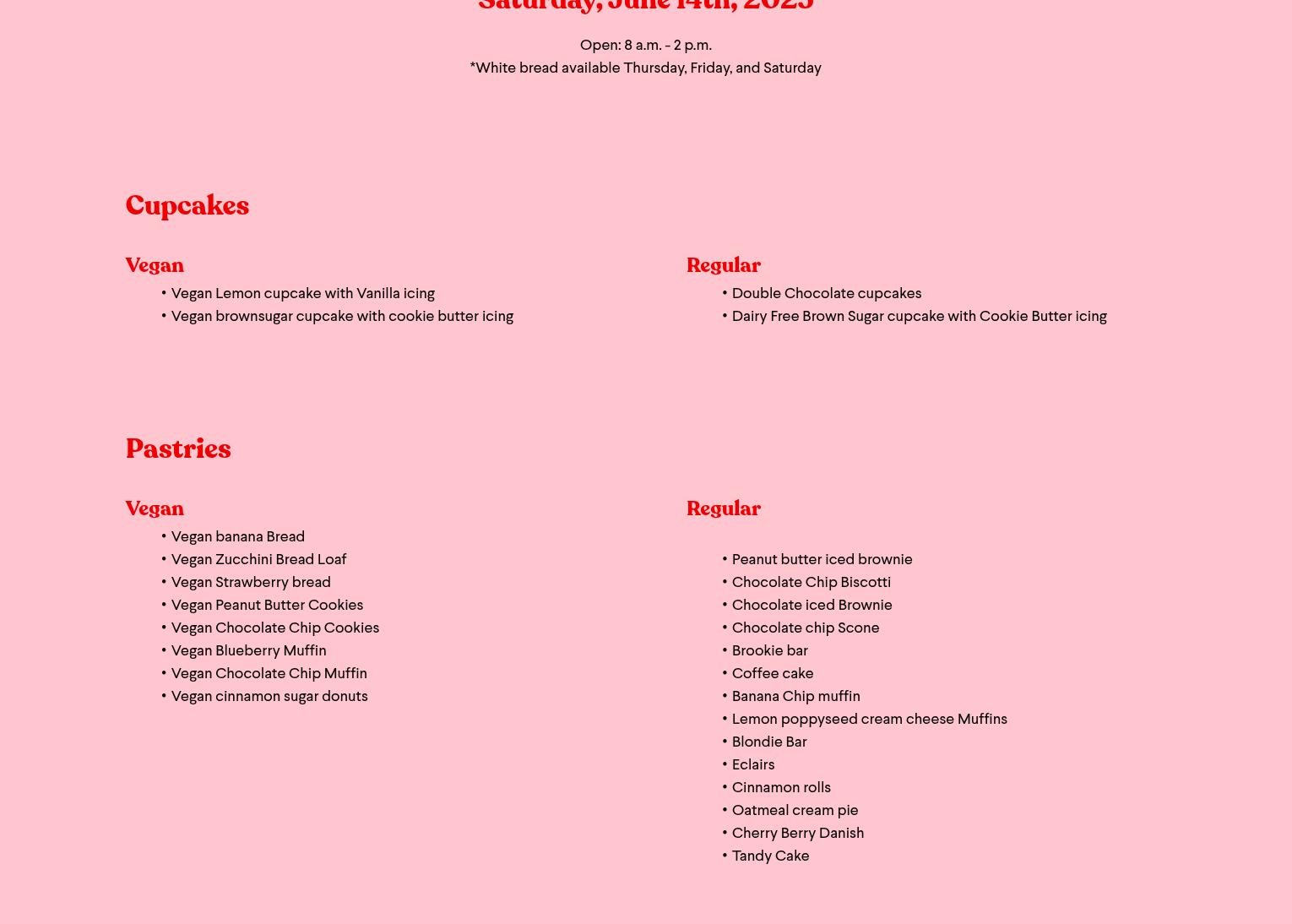 Made With Love Not Gluten Bakery Menu