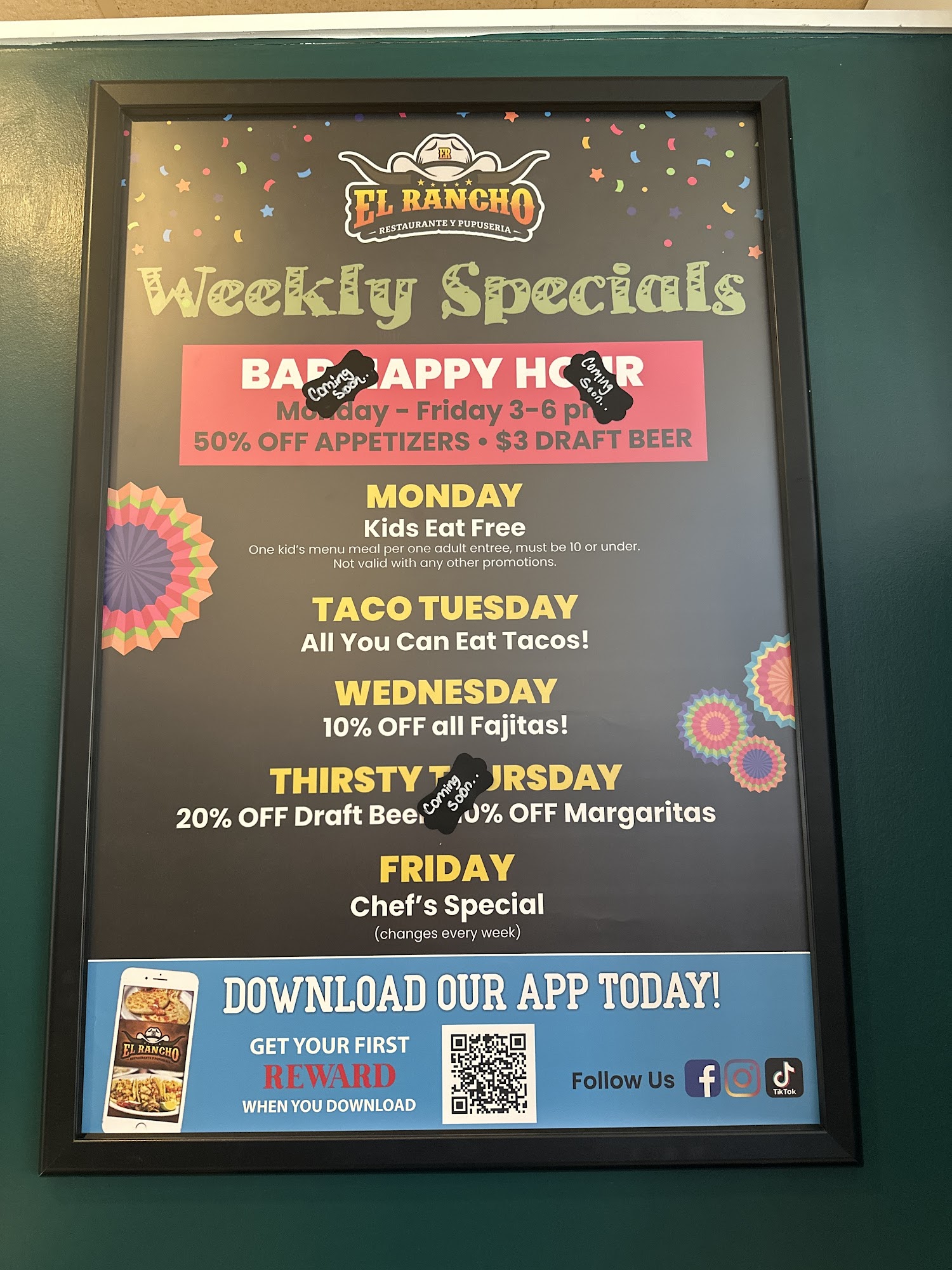 El Rancho Restaurante Bar & Grill Menu