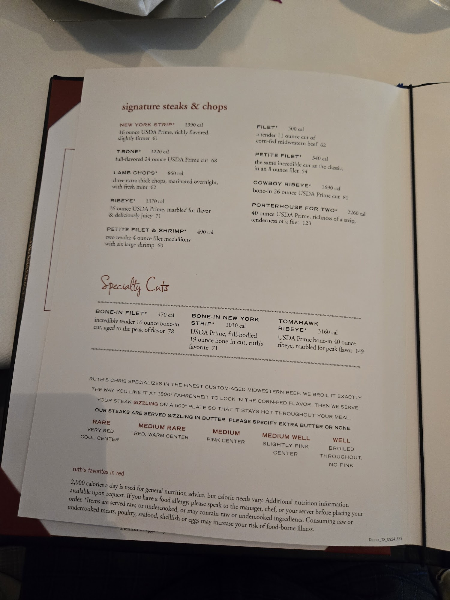 Ruth's Chris Steak House Menu