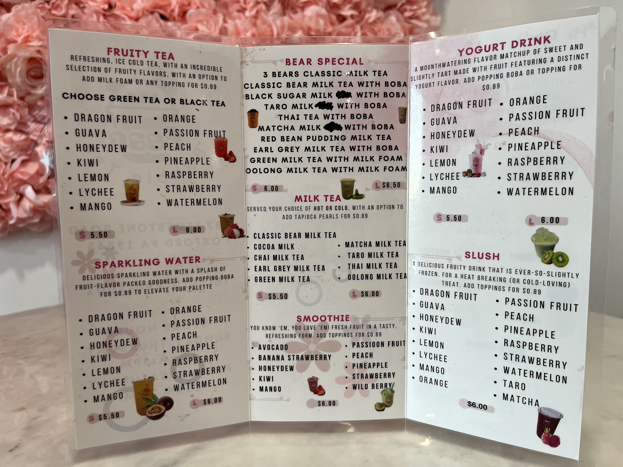 Bear Bubble Tea Menu