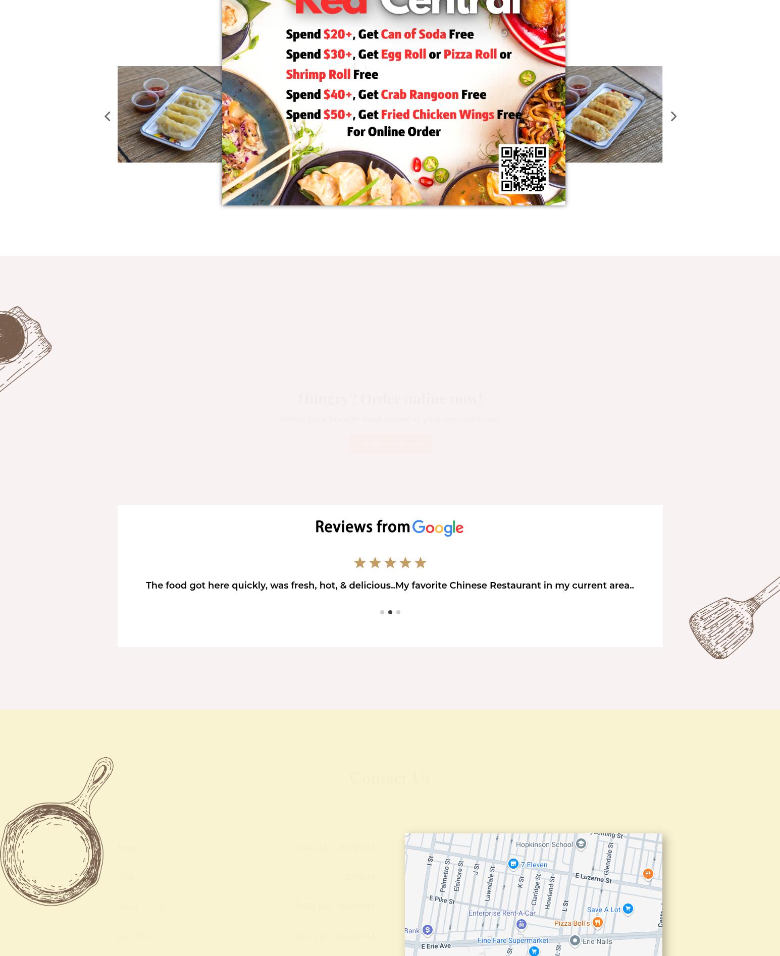 Red Central Chinese Restaurant Menu