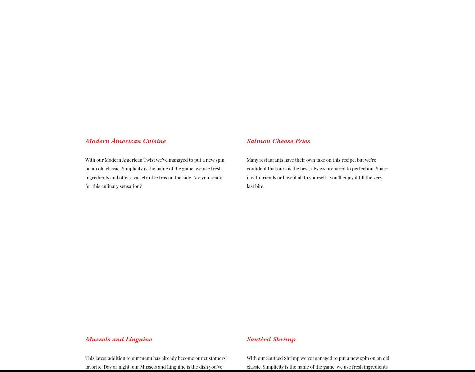 Tashia's Cocktails and Cuisine Menu