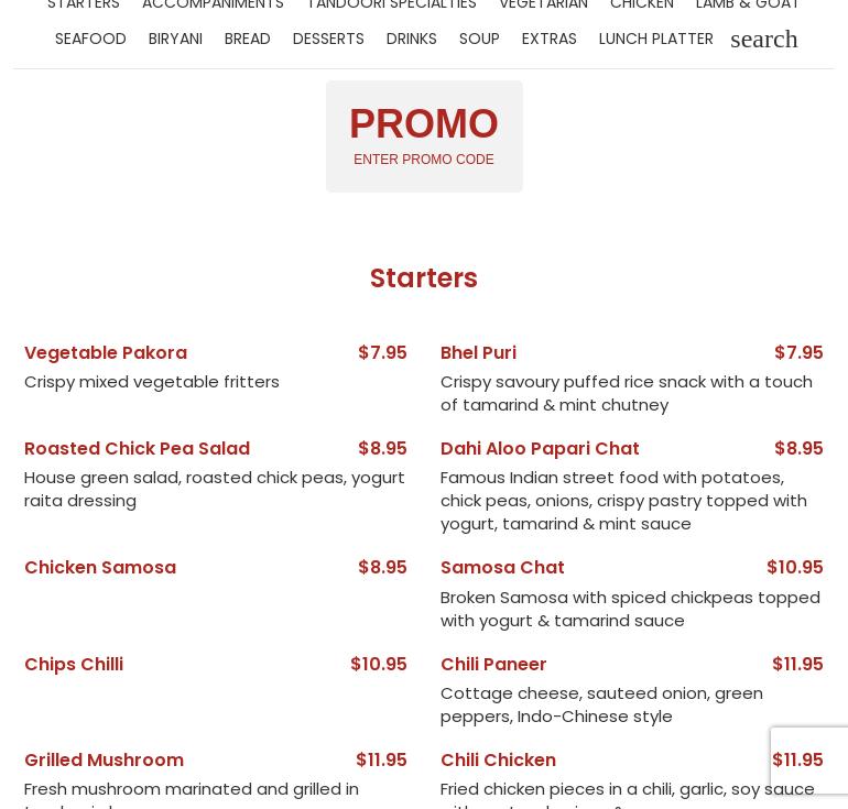 Nirvana Indian Bistro, Chestnut Hill Menu