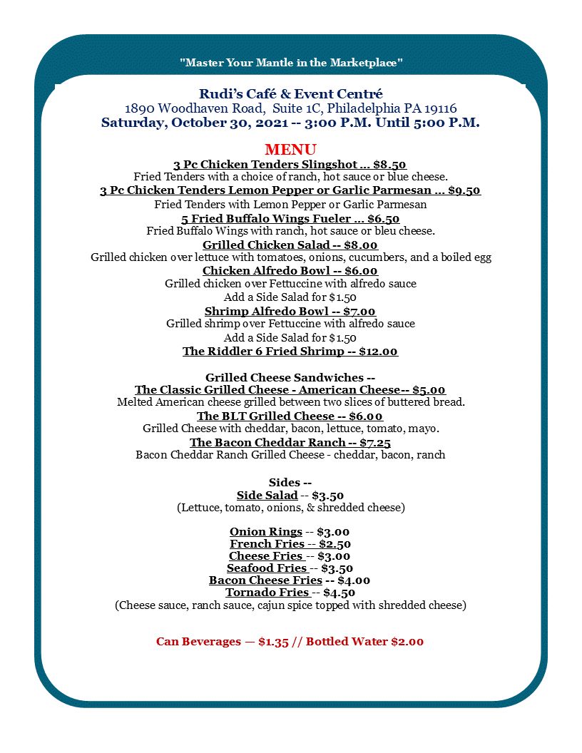 Rudi's Wings & Things Menu