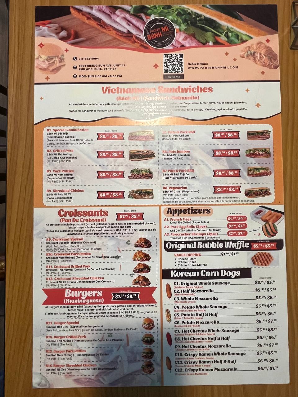 Paris Bánh Mì Philadelphia PA Menu