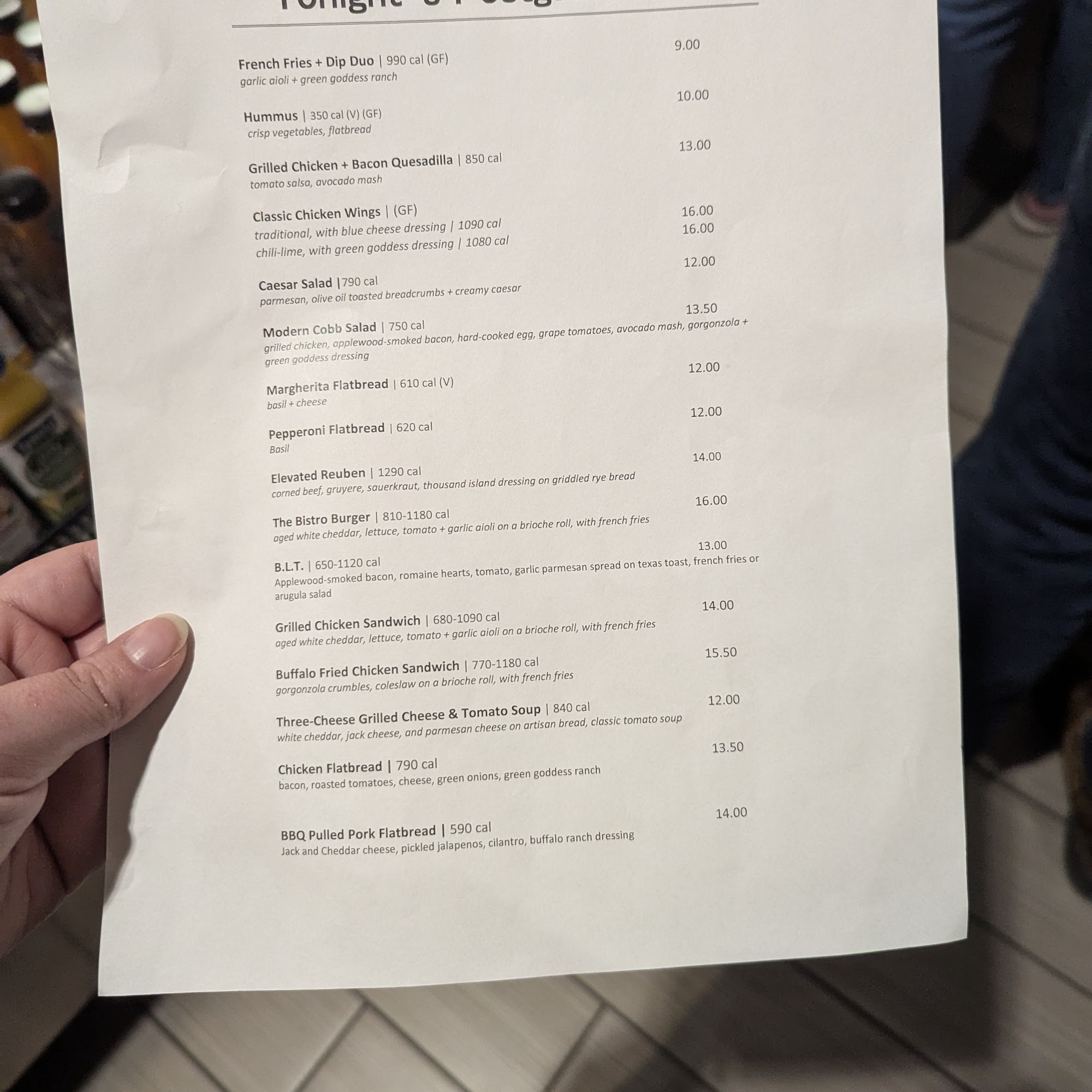 The Bistro Menu