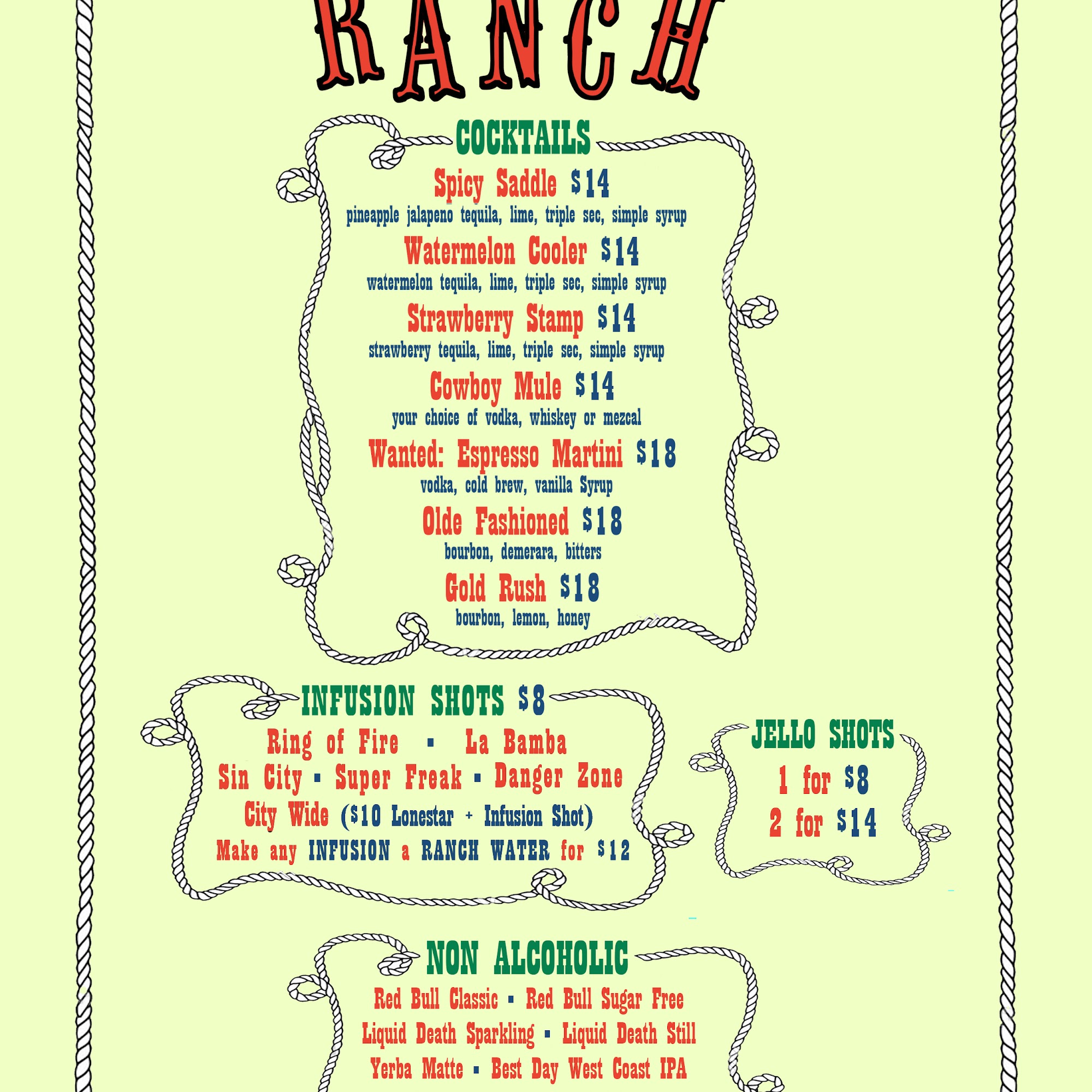 Secondhand Ranch Menu