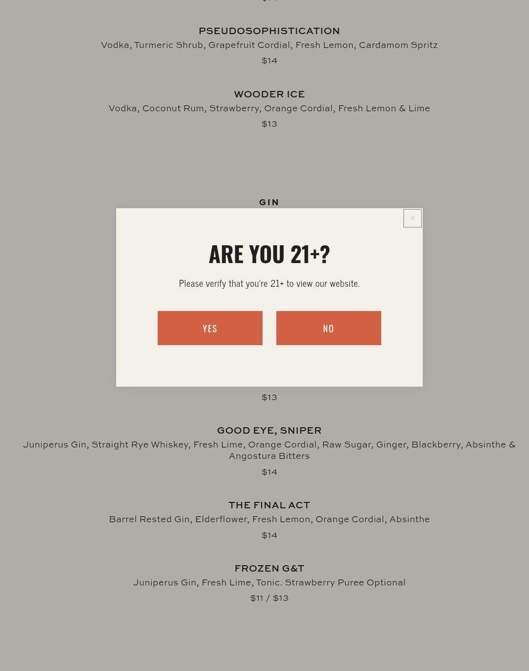 Bluebird Distilling Menu