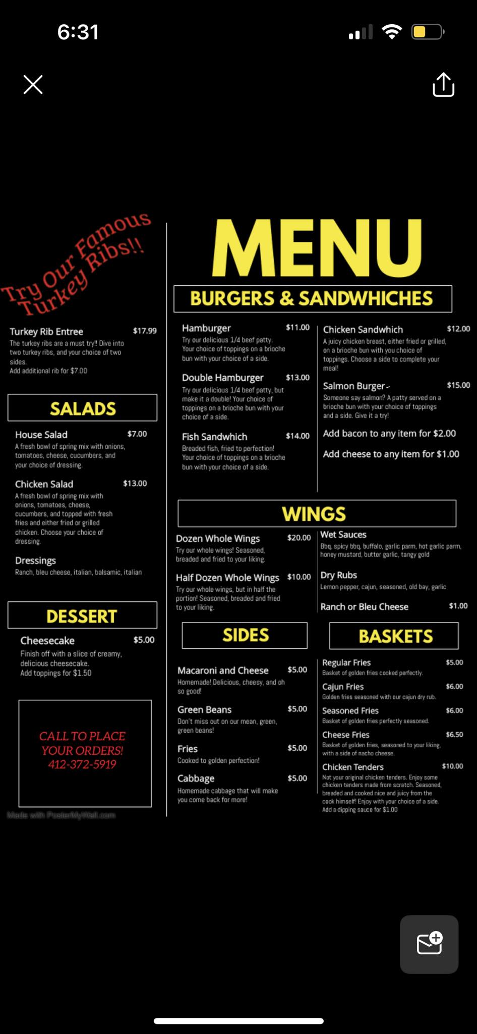 Sharwood Lounge Menu