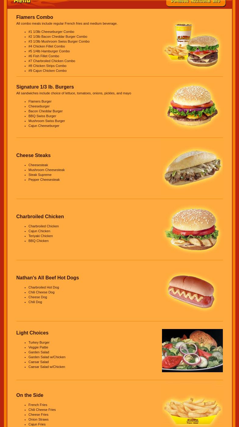 Flamers Burgers & Chicken Menu