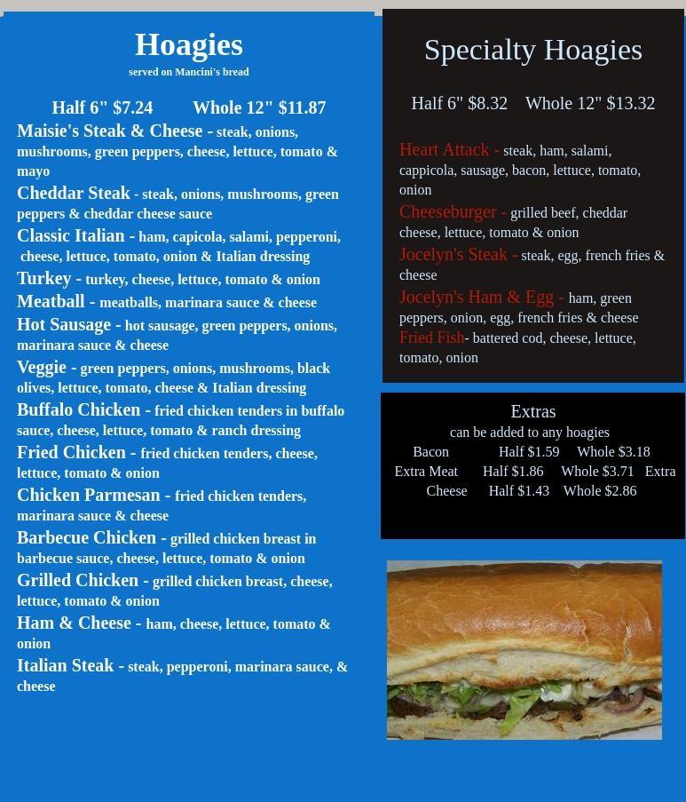 Maisie's Pizza Menu