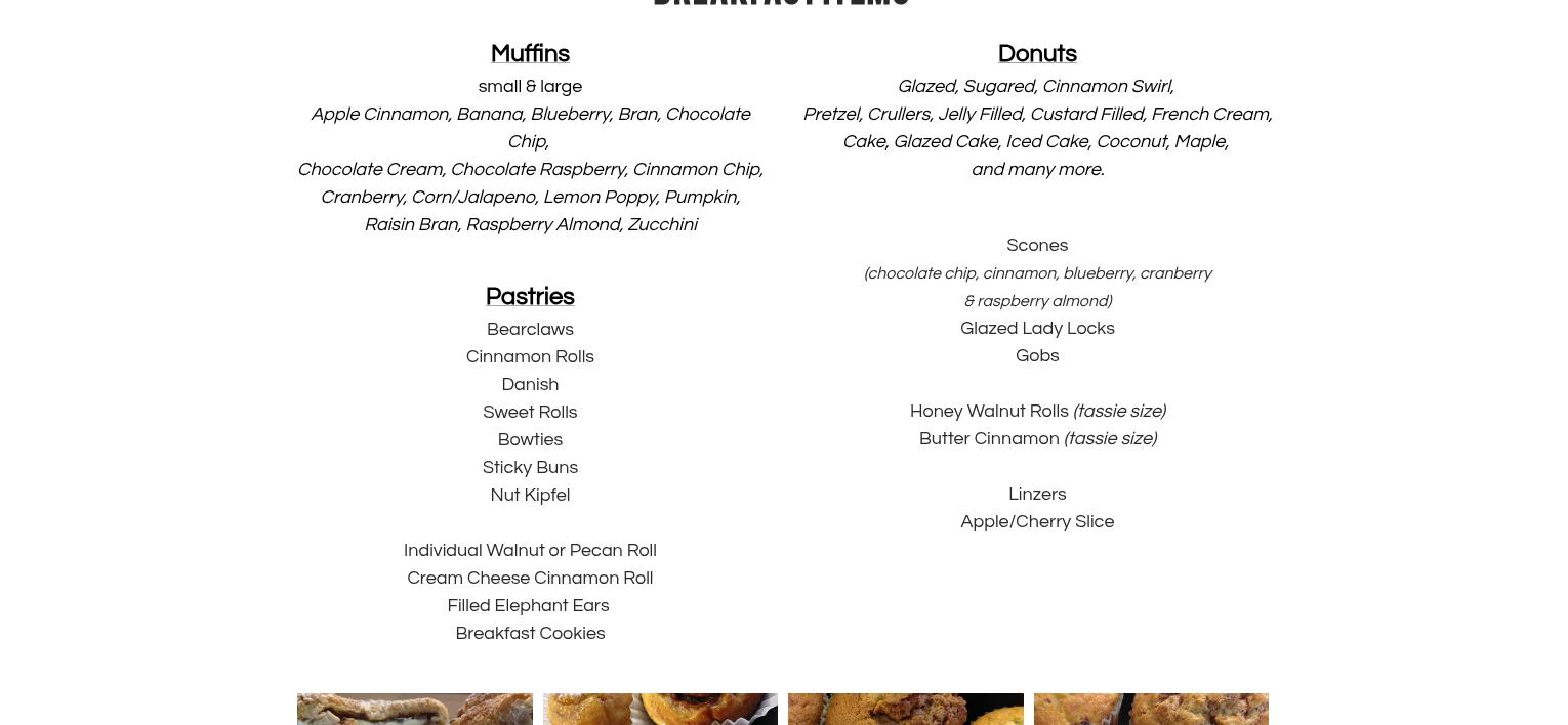 Potomac Bakery Menu