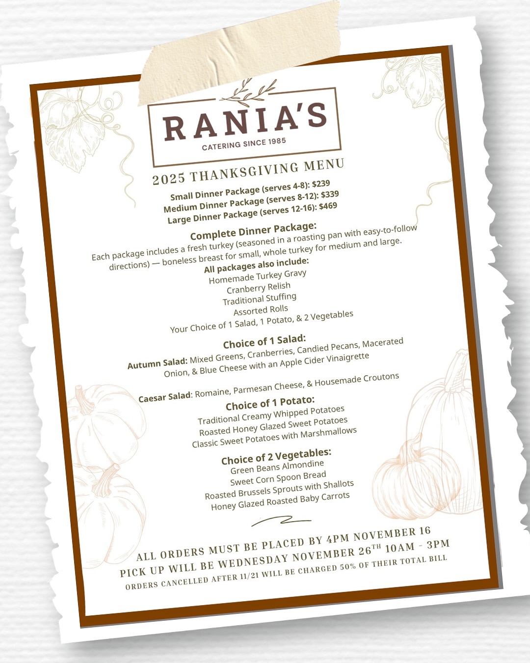 Rania's Catering Menu