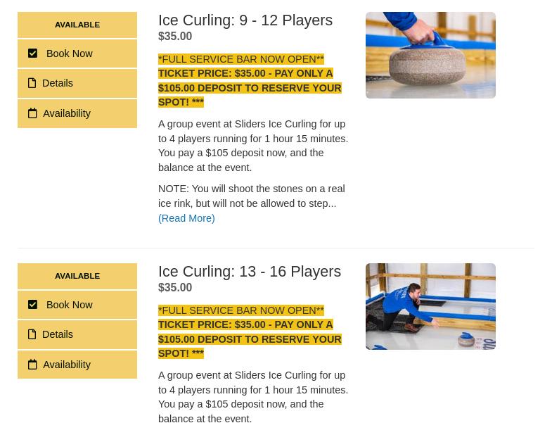 Sliders Ice Curling Bar Menu