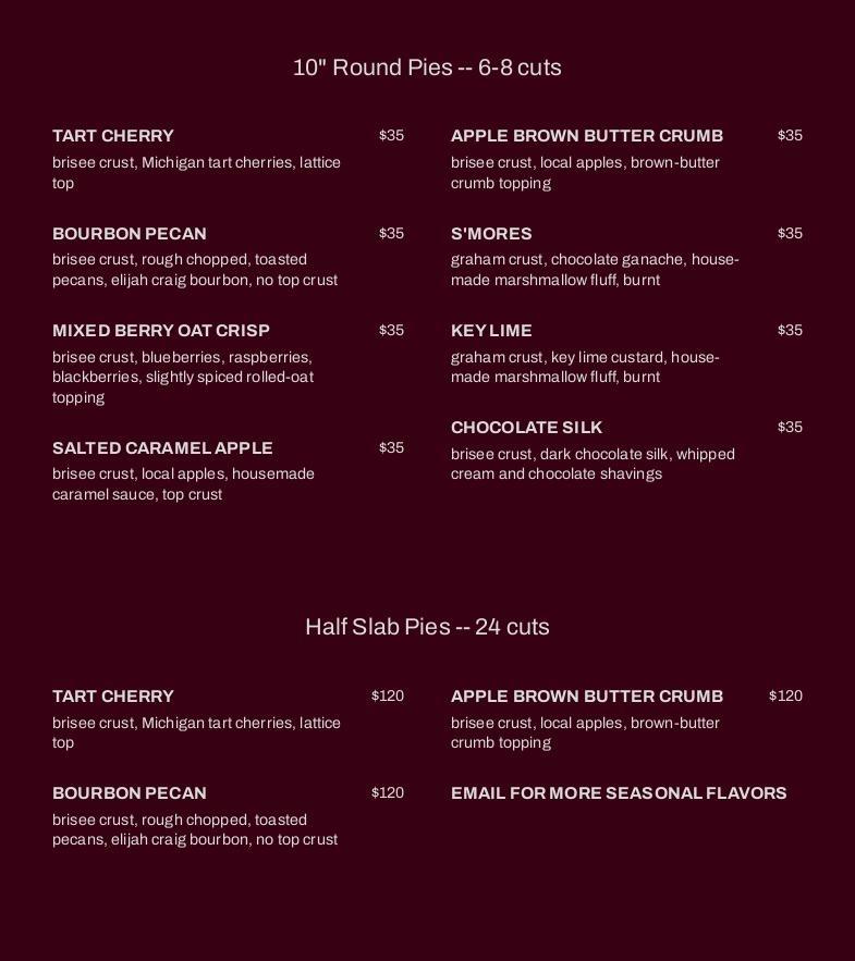 Piebird Pastry Kitchen Menu
