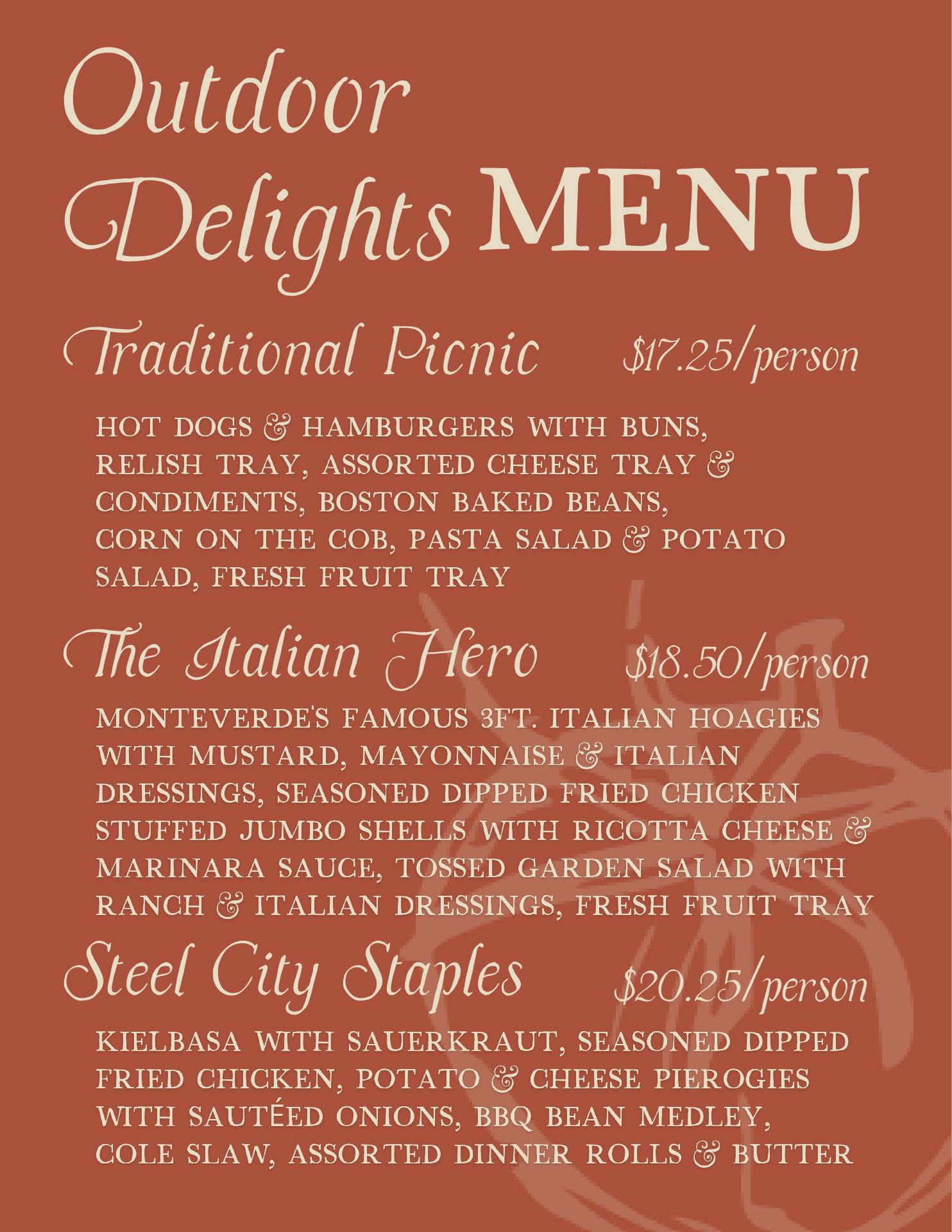 Monteverdes Catering Menu