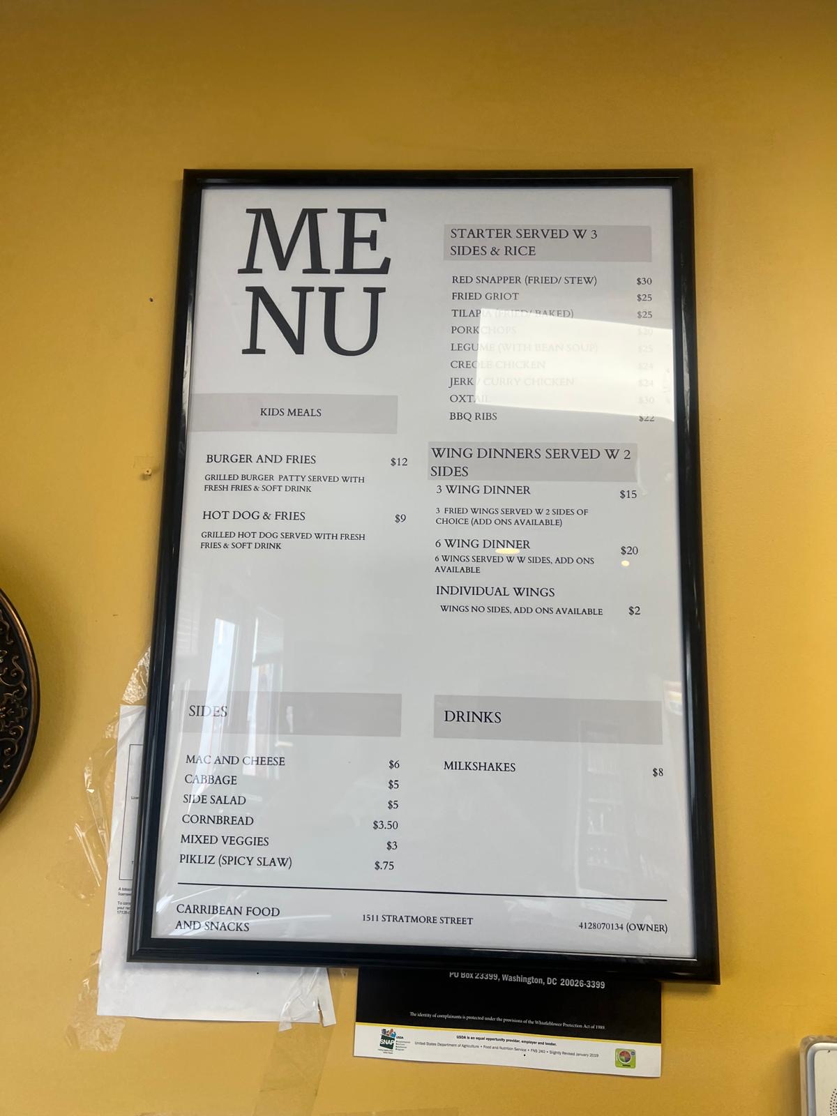 Caribbean Food Snacks Menu