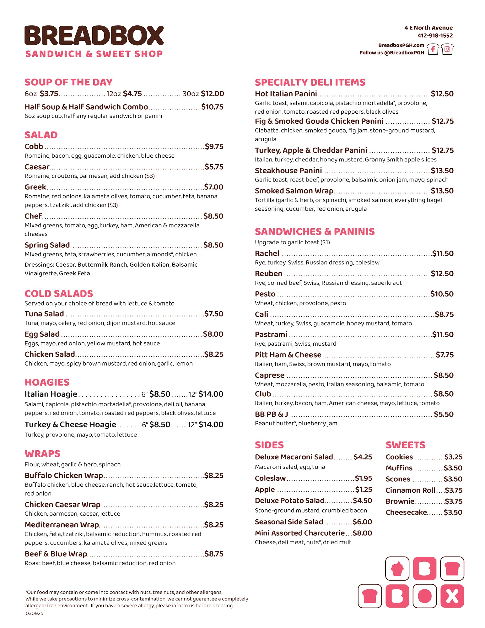 Breadbox PGH Menu
