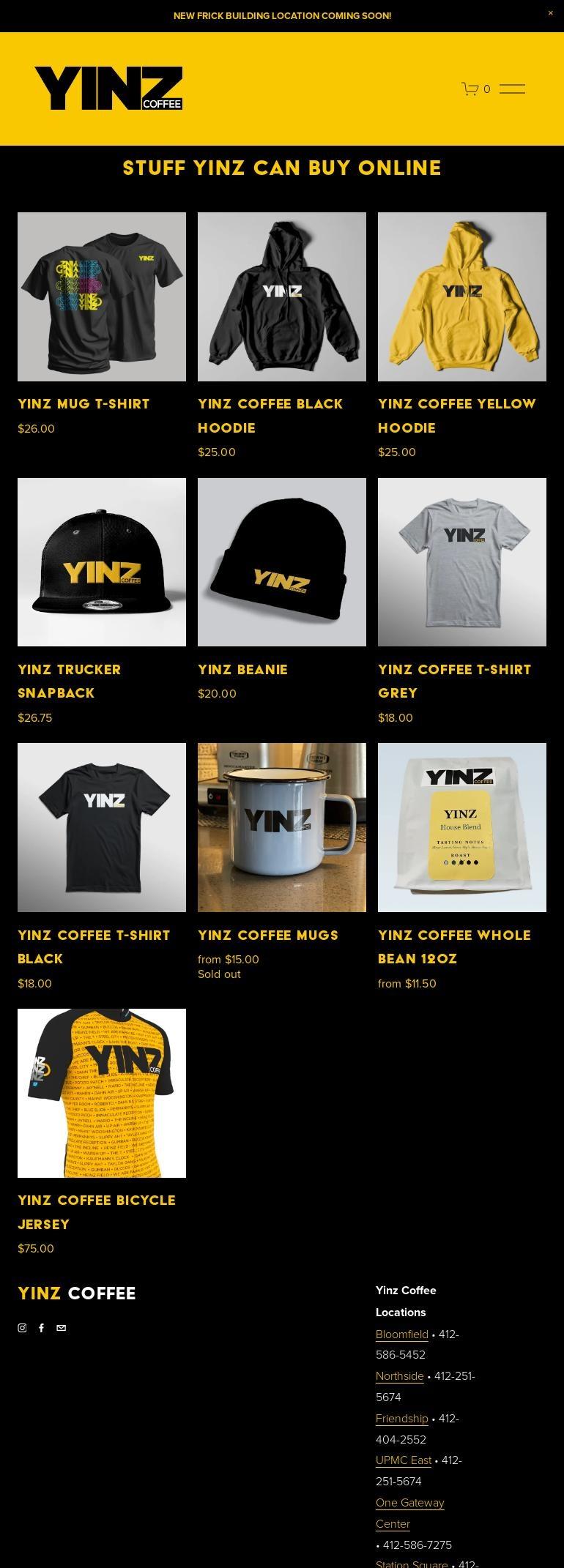 YINZ Coffee 11 Stanwix Menu