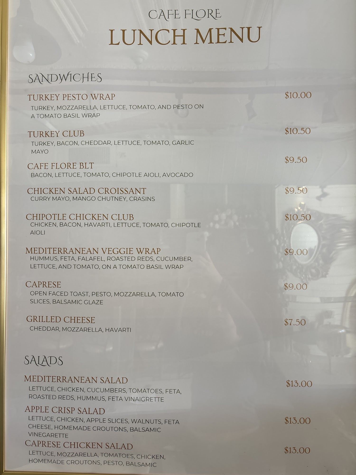 Cafe Flore Menu