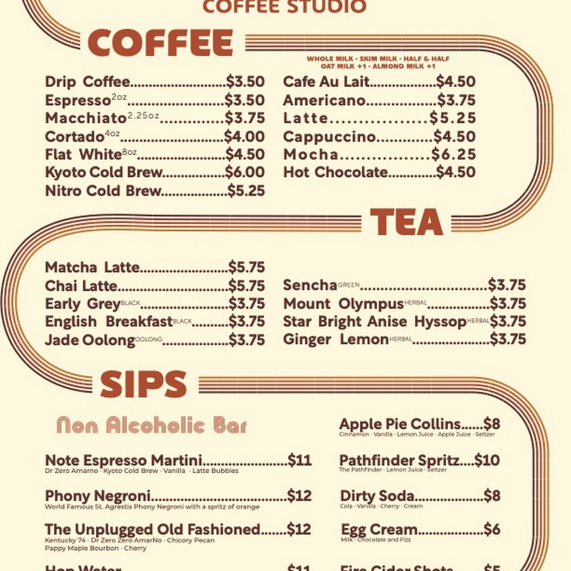 Pre Amp Coffee Studio Menu