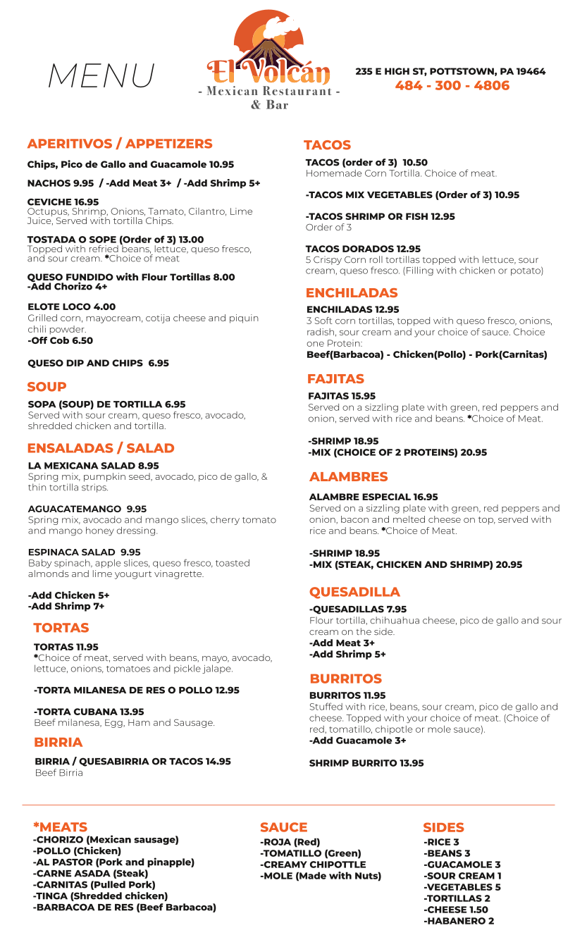 EL VOLCAN MEXICAN RESTAURANT & BAR Menu