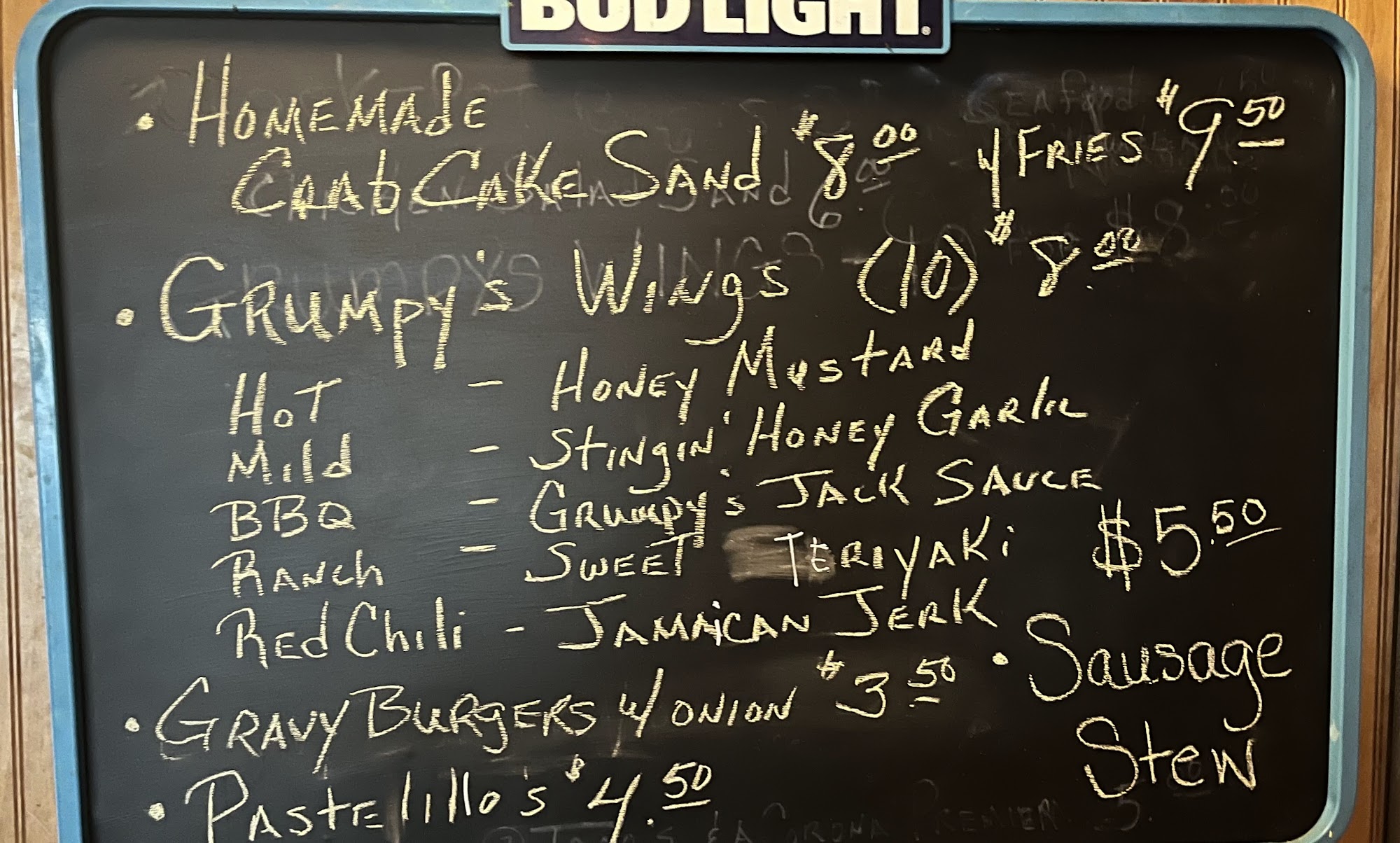 Grumpy's Bar Menu