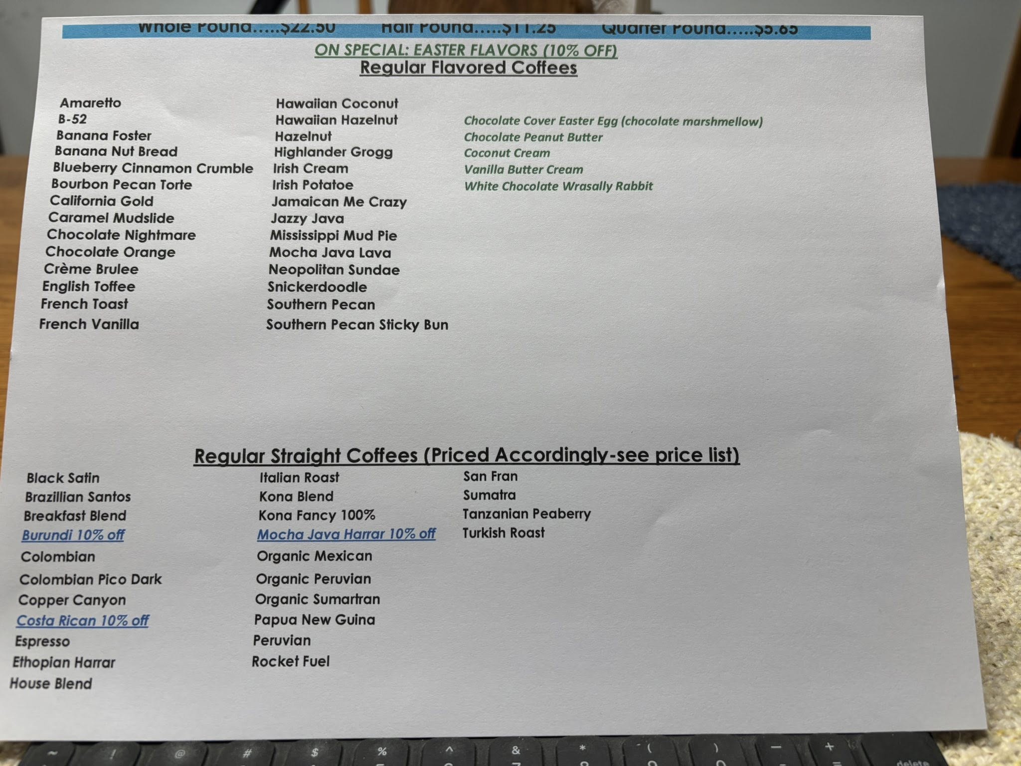 Calvaresi Coffee Tea & Etc Menu