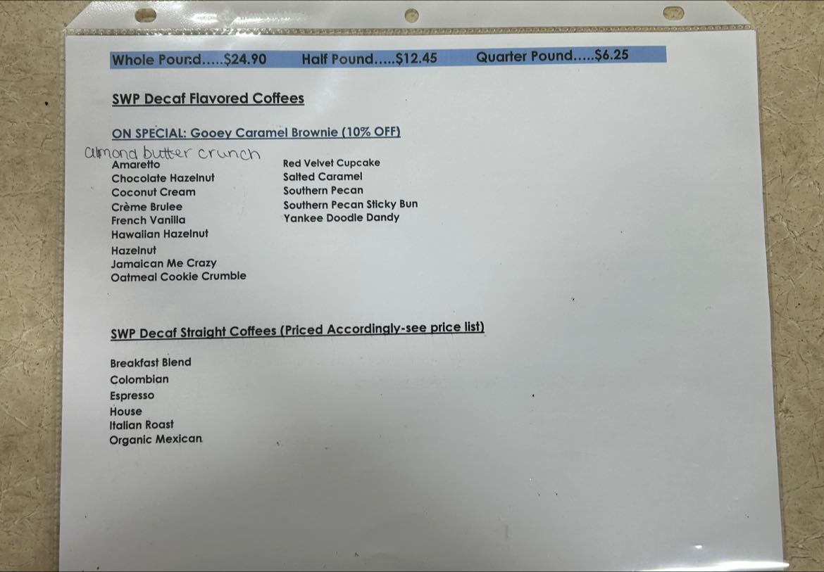 Calvaresi Coffee Tea & Etc Menu