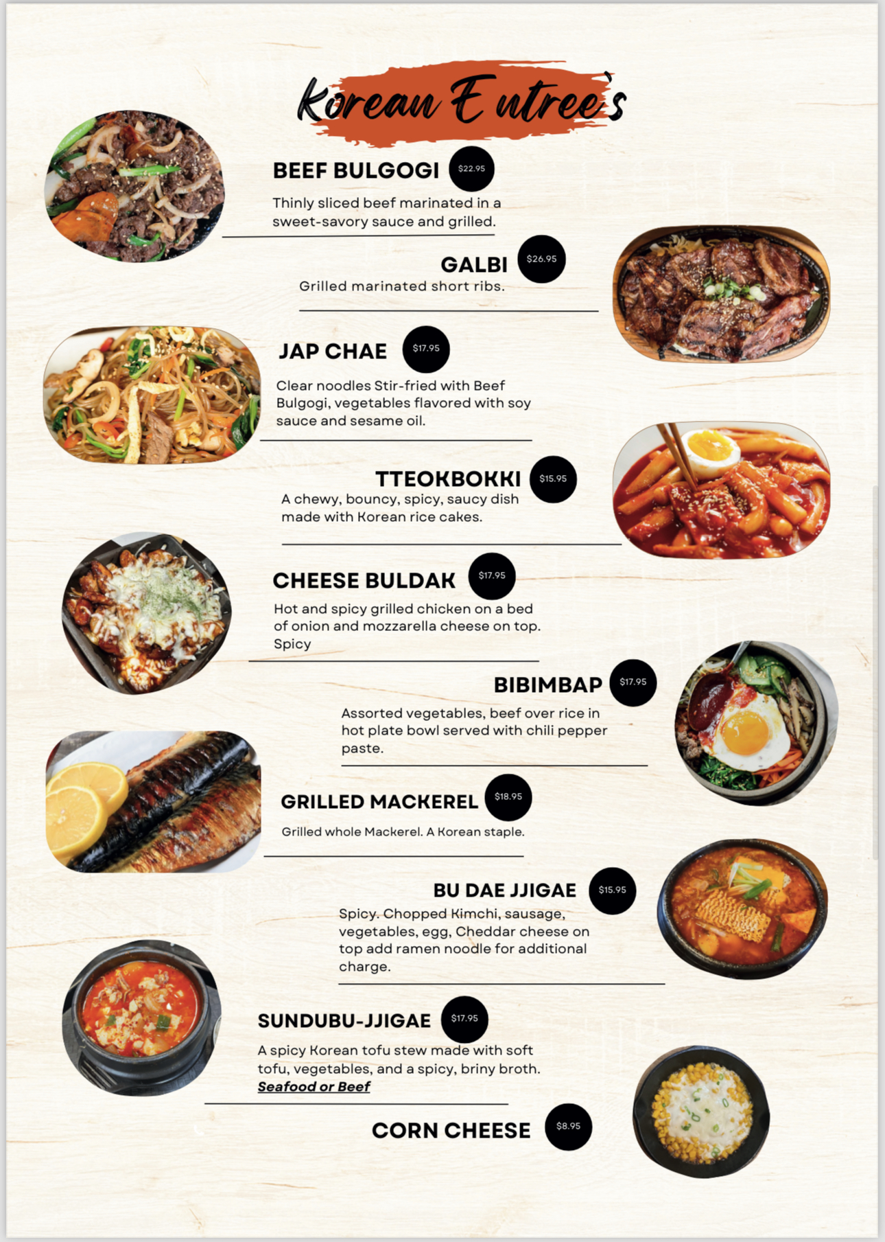 Bulgogi Korean BBQ and Thai Menu