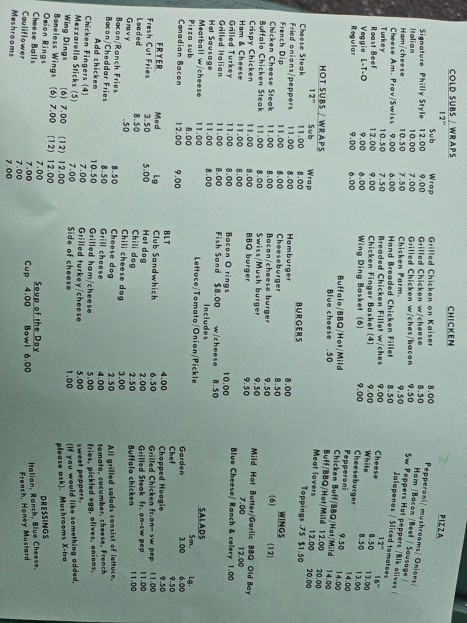 Pop Pop's Place Menu