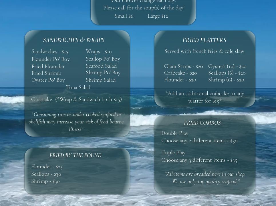 Father and Son Seafood Menu